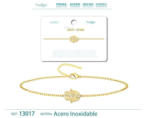 [13017] Pulsera de Acero Dorado con Mano de Fátima - Joyería de acero y accesorios