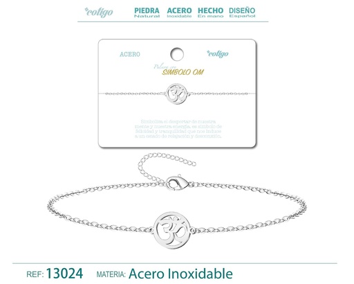 [13024] Pulsera Símbolo OM de Acero Plateado - Accesorios de joyería y pulseras