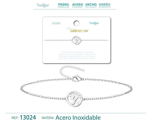 [13024] Pulsera de Acero Plateado con Símbolo OM - Joyería de acero y accesorios