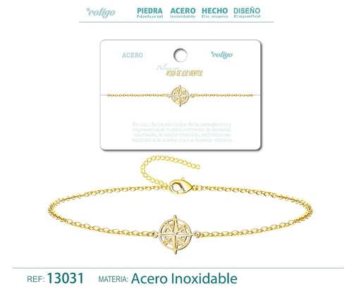[13031] Pulsera Rosa de los Vientos de Acero Dorado - Accesorios de joyería y pulseras