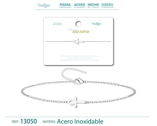 [13050] Pulsera Cruz Egipcia en Acero Plateado - Joyería de Moda