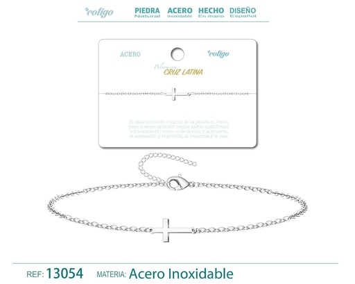 [13054] Pulsera Cruz Latina en Acero Plateado - Joyería de Moda