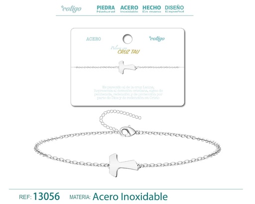 [13056] Pulsera Cruz Tau en Acero Plateado - Joyería de Moda