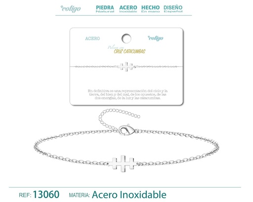 [13060] Pulsera Cruz Catacumbas en Acero Plateado - Joyería de Moda