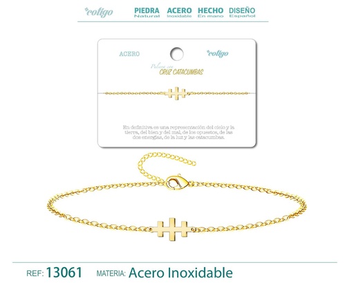 [13061] Pulsera Cruz Catacumbas en Acero Dorado - Joyería de Moda