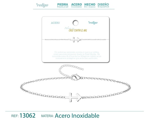 [13062] Pulsera Cruz Contra el Mal en Acero Plateado - Joyería de Moda