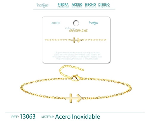 [13063] Pulsera Cruz Contra el Mal en Acero Dorado - Joyería de Moda