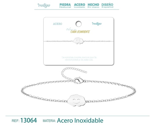 [13064] Pulsera Cara Sonriente en Acero Plateado - Joyería de Moda