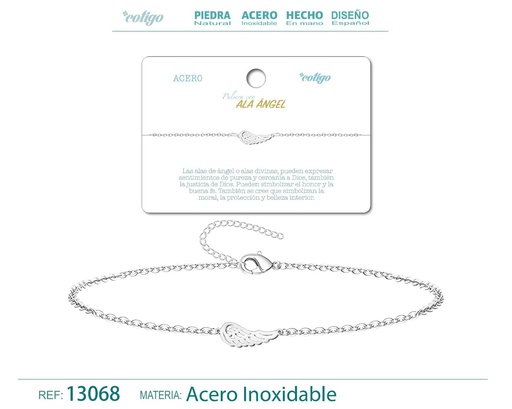 [13068] Pulsera Ala de Ángel en Acero Plateado - Joyería de Moda