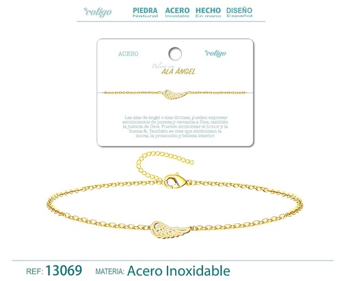 [13069] Pulsera Alas de Ángel de Acero Dorado - Accesorios de joyería y pulseras