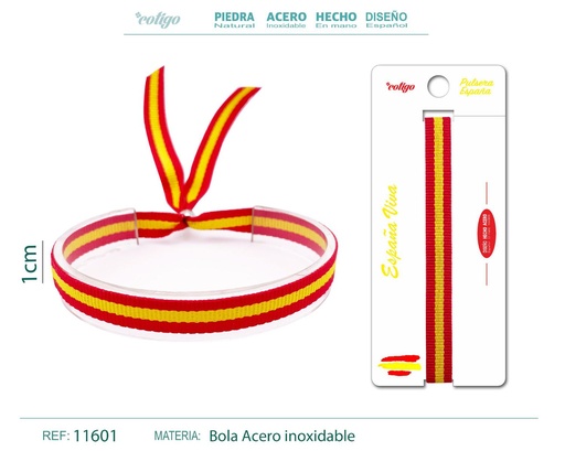 [11601] Pulsera España Ancha de 1 cm en Rojo - Pulsera de Bandera