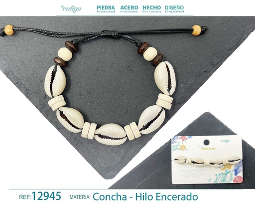 [12945] Pulsera Hilo Encerado de Concha - Pulsera de Concha