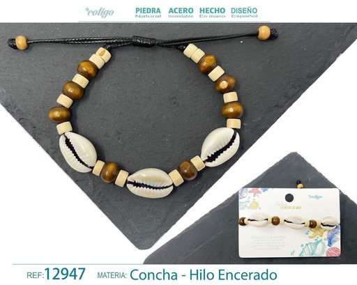 [12947] Pulsera Hilo Encerado de Concha - Pulsera de Concha