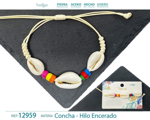 [12959] Pulsera Hilo Encerado de Concha - Pulsera de Concha