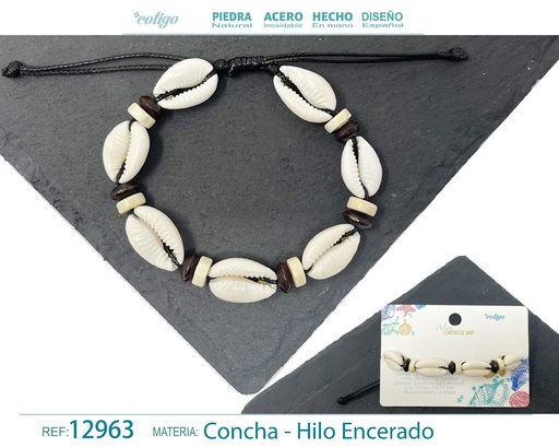 [12963] Pulsera Hilo Encerado de Concha - Pulsera de Concha