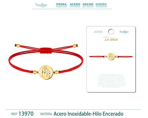 [13970] Pulsera La Higa Dorada de Hilo Encerado Rojo - Pulsera Hilo Encerado