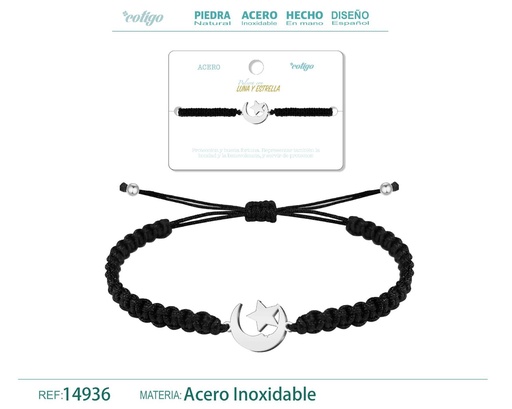 [14936] Pulsera de hilo destino con luna y estrella acero plateado - Accesorios cósmicos y místicos