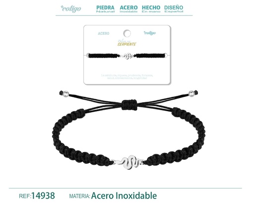 [14938] Pulsera de hilo destino con serpiente acero plateado - Joyería que simboliza transformación