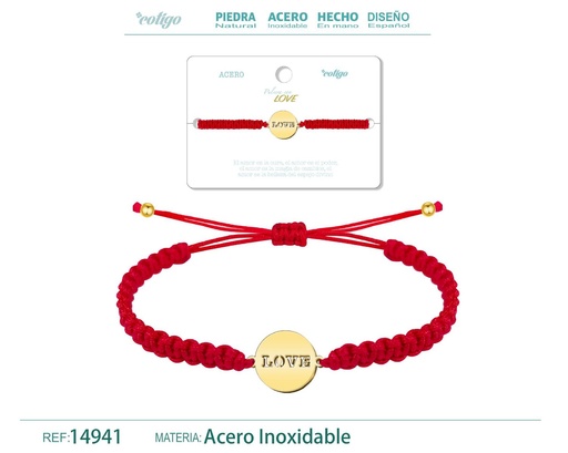 [14941] Pulsera de hilo destino con love acero dorado - Accesorios para momentos especiales