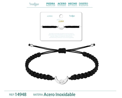 [14948] Pulsera de hilo destino con luna acero plateado - Joyería que refleja lo místico