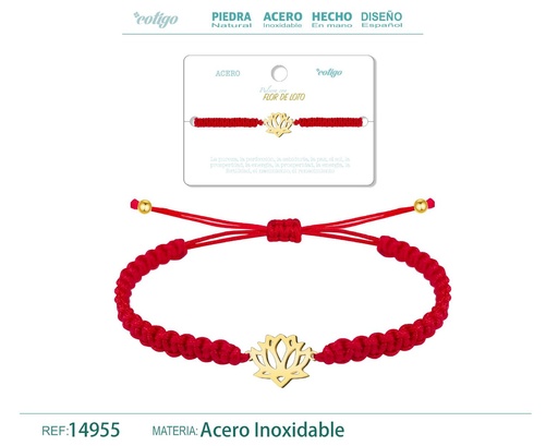 [14955] Pulsera de hilo destino con flor de loto acero dorado - Accesorios que simbolizan el renacer