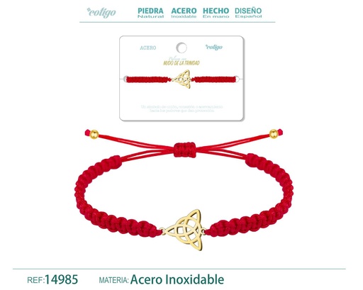 [14985] Pulsera de hilo destino con nudo de la Trinidad acero dorado - Accesorios que simbolizan la familia