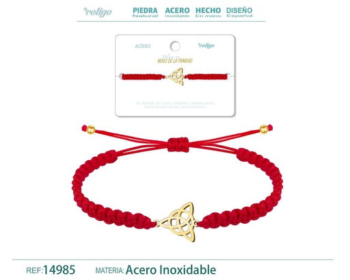 [14985] Pulsera de hilo destino con nudo de la Trinidad acero dorado - Accesorios que simbolizan la familia
