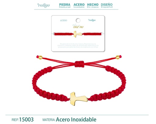 [15003] Pulsera de hilo destino con cruz tau acero dorado - Accesorios que simbolizan la libertad