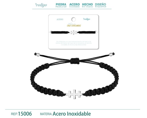 [15006] Pulsera de hilo destino con cruz catacumbas acero plateado - Joyería con connotaciones enigmáticas