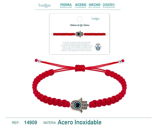 [14909] Pulsera de hilo trenzado rojo con mano de Fátima - Accesorios que simbolizan la fe