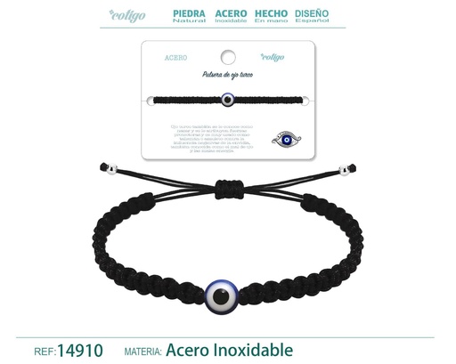 [14910] Pulsera de hilo trenzado negro con ojo turco - Joyería protectora y significativa