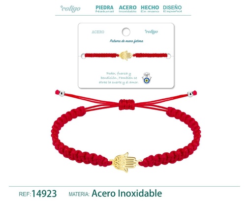 [14923] Pulsera de hilo trenzado rojo con mano de Fátima dorado - Accesorios que evocan la protección