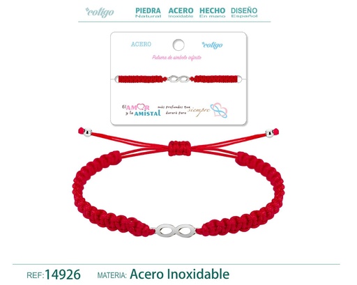 [14926] Pulsera de hilo trenzado rojo con símbolo infinito plateado - Joyería que irradia conexión profunda