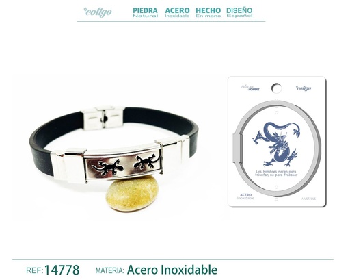 [14778] Pulsera de acero con cuero sintético - Joyería ideal para un look moderno