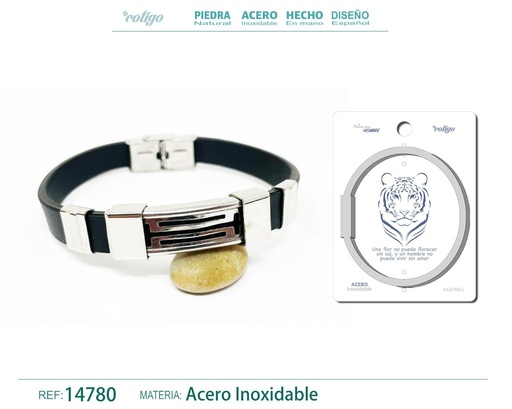 [14780] Pulsera de acero con cuero sintético - Joyería a la vanguardia de la moda