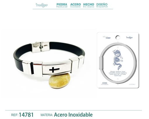 [14781] Pulsera de acero con cuero sintético - Accesorios que combinan dos materiales