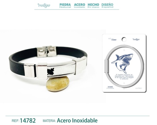 [14782] Pulsera de acero con cuero sintético - Joyería resistente y atractiva