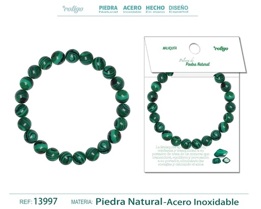 [13997] Pulsera de piedra Malaquita redonda 8mm - Joyería de minerales y accesorios