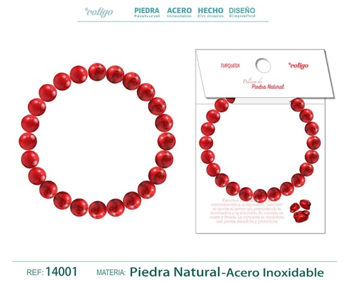 [14001] Pulsera de piedra Turquesa roja redonda 8mm - Joyería de minerales y accesorios