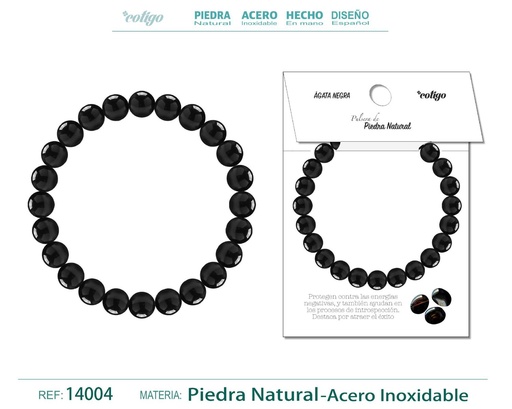 [14004] Pulsera de piedra Ágata negra redonda 8mm - Joyería de minerales y accesorios