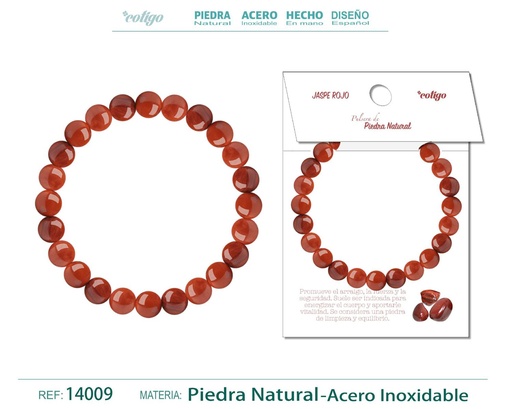 [14009] Pulsera de piedra Jaspe roja redonda 8mm - Joyería de minerales y accesorios