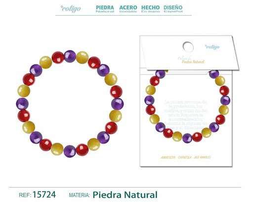 [15724] Pulsera de piedra Carneola + Jade amarillo + Amatista - Joyería de minerales y accesorios