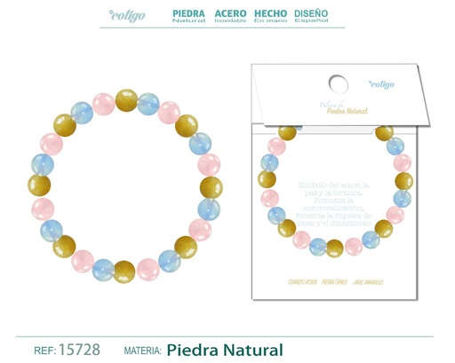 [15728] Pulsera de piedra Jade amarillo + Cuarzo rosa + Opalina - Joyería de minerales y accesorios