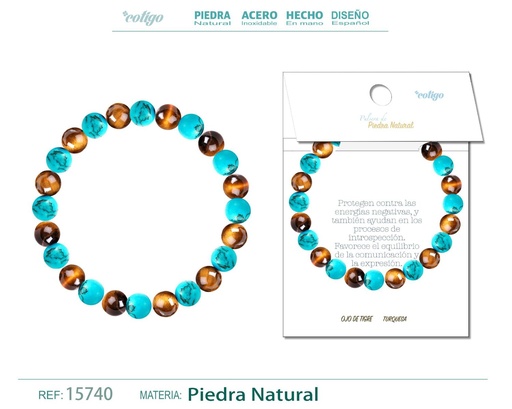 [15740] Pulsera de piedra Ojo de tigre + Turquesa - Joyería de minerales y accesorios