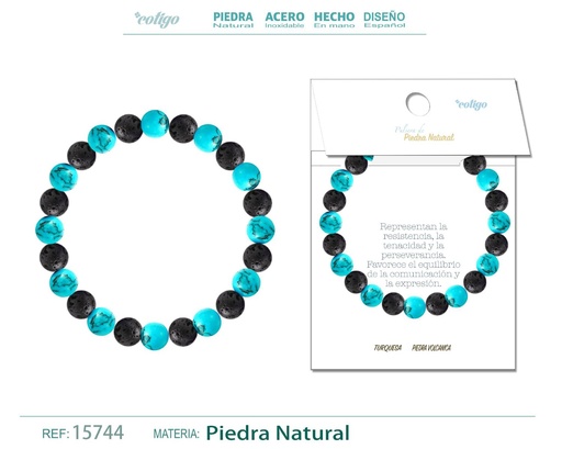 [15744] Pulsera de piedra Turquesa + Volcánica - Joyería de minerales y accesorios