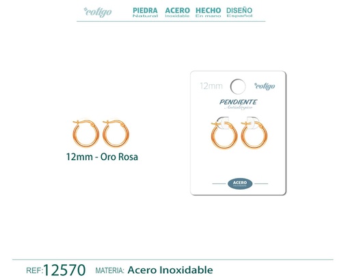 [12570] Pendiente aro de acero - 12mm color rosa - Joyería de acero inoxidable