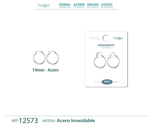 [12573] Pendiente aro de acero - 14mm color acero - Joyería de acero inoxidable
