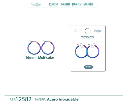 [12582] Pendiente aro de acero - 16mm multicolor - Joyería de acero inoxidable