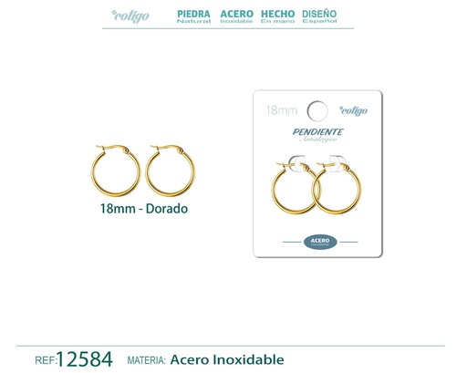 [12584] Pendiente aro de acero - 18mm color dorado - Joyería de acero inoxidable