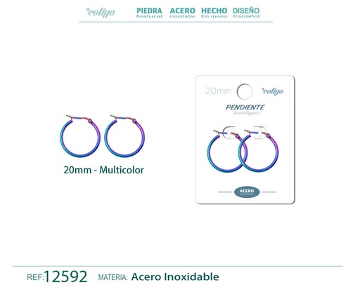 [12592] Pendiente aro de acero - 20mm multicolor - Joyería de acero inoxidable
